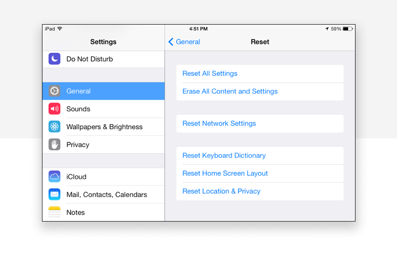 Interaction design for default settings - apple example of resetting