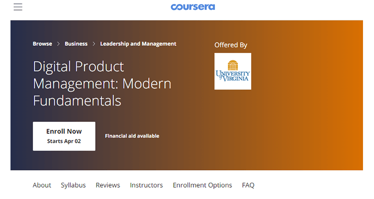 In-class product management course - Coursera, Online