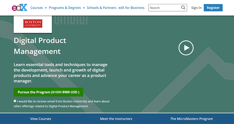 In-class product management course - edX, online