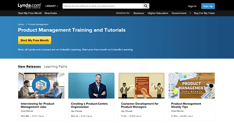 In-class product management course - Lynda, online
