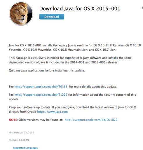 install legacy java se 6 runtime