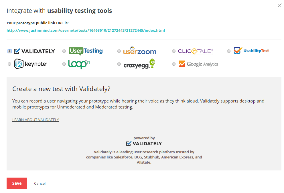 Integrate prototypes with usability testing tools